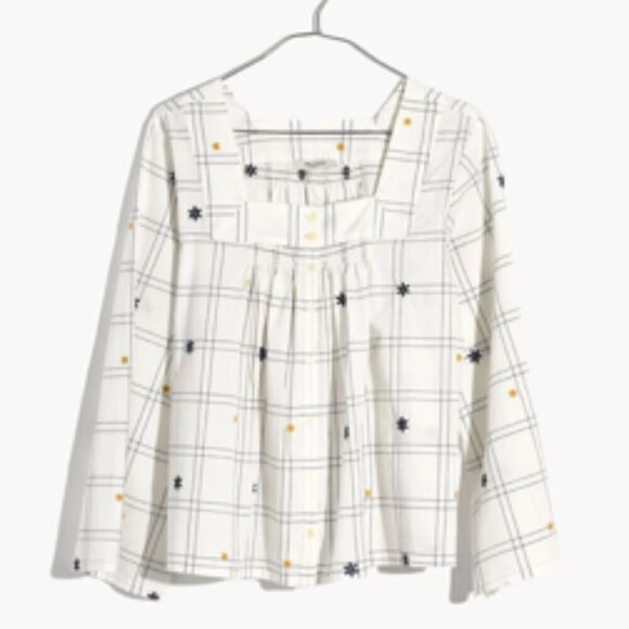 MADEWELL White Embroidered Windowpane Square Neck Blouse Top Shirt Small - Picture 1 of 15